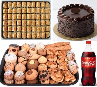 Aile Boyu Tatlı Paketi: Pasta Baklava Kuru Pasta ve İçecek Kombini